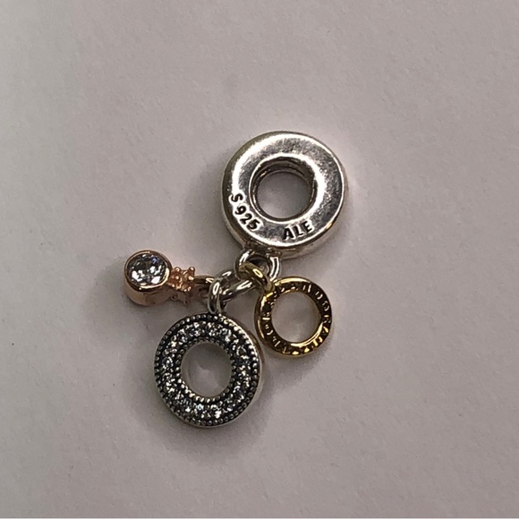 Pandora Silver 14k Gold Triple Monogram Logo Charm Dangle - Picture 9 of 9